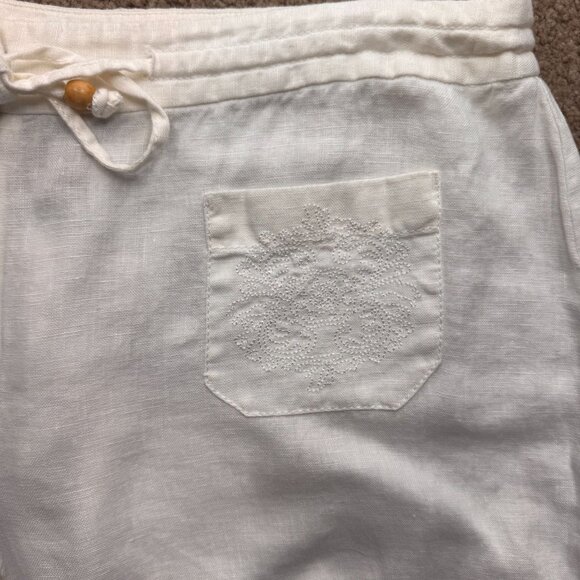 Style & Co Linen Pants Womens 8 Roll Up Embroidered Pocket Pull On Wide Leg Boho - Picture 3 of 6